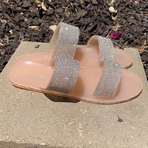 Nude Double Strap Rhinestone Jelly Sandals